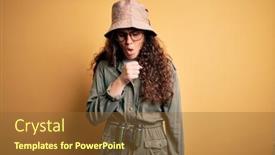  Presentation with explorer - Presentation theme consisting of young-beautiful-tourist-woman background and a tawny brown colored foreground