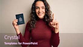  Presentation with curly hair - Beautiful slide set featuring young-beautiful-tourist-woman backdrop and a wine colored foreground