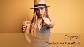  Presentation with healthy juice - Slide deck consisting of young-beautiful-tourist-woman background and a gold colored foreground
