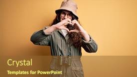  Presentation with explorer - PPT theme featuring young-beautiful-tourist-woman background and a tawny brown colored foreground