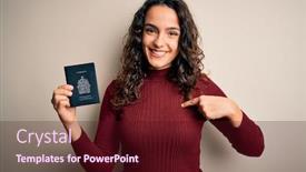  Presentation with curly hair - Slide deck with young-beautiful-tourist-woman background and a wine colored foreground