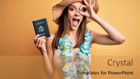 Presentation with hawaiian - Theme enhanced with young-beautiful-tourist-woman background and a yellow colored foreground
