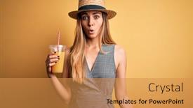  Presentation with healthy juice - Amazing PPT layouts having young-beautiful-tourist-woman backdrop and a gold colored foreground