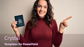  Presentation with canada - Amazing PPT theme having young-beautiful-tourist-woman backdrop and a wine colored foreground