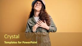  Presentation with explorer - Colorful presentation enhanced with young-beautiful-tourist-woman backdrop and a tawny brown colored foreground