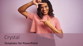  Presentation with frame pink - Colorful PPT theme enhanced with young beautiful transsexual transgender elegant woman over isolated pink background smiling making frame with hands and fingers with happy face creativity and photography concept backdrop and a coral colored foreground