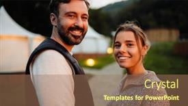  Presentation with glamping - Presentation having young-beautiful-white-couple background and a coral colored foreground