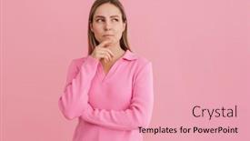  Presentation with pink white - Presentation design having young-beautiful-white-woman-wearing background and a coral colored foreground