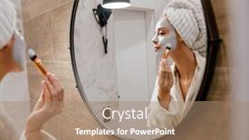  Presentation with cleansing - PPT layouts enhanced with young-beautiful-woman-applying-facial background and a coral colored foreground