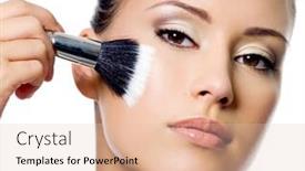  Presentation with rough - Amazing theme having young beautiful woman applying rough on cheek - isolated on white backdrop and a lemonade colored foreground