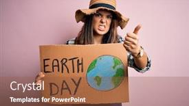  Presentation with hand holding earth - Beautiful slide deck featuring young-beautiful-woman-asking backdrop and a tawny brown colored foreground