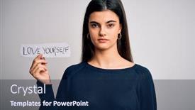 Presentation with love yourself - Beautiful slide set featuring young-beautiful-woman-asking backdrop and a navy blue colored foreground
