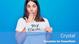  Presentation with gender equality - Presentation theme enhanced with young-beautiful-woman-asking background and a teal colored foreground