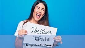  Presentation with positive attitude - Cool new PPT layouts with young-beautiful-woman-asking backdrop and a light blue colored foreground