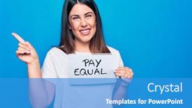  Presentation with gender equality - Amazing PPT theme having young-beautiful-woman-asking backdrop and a teal colored foreground