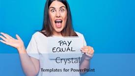  Presentation with gender equality - PPT theme having young-beautiful-woman-asking background and a light blue colored foreground