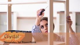  Presentation with furniture - Presentation theme having young-beautiful-woman-assembling-furniture background and a coral colored foreground