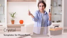  Presentation with assembling wooden furniture furniture - Amazing slide deck having young-beautiful-woman-assembling-furniture backdrop and a lemonade colored foreground