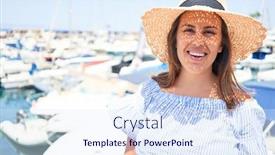  Presentation with marine - PPT theme with young-beautiful-woman-at-marine background and a sky blue colored foreground