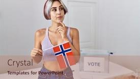  Presentation with political campaign - PPT theme with young-beautiful-woman-at-political background and a  colored foreground