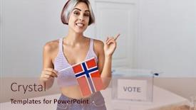  Presentation with political campaign - PPT layouts having young-beautiful-woman-at-political background and a coral colored foreground