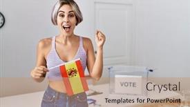  Presentation with political woman - Presentation theme enhanced with young-beautiful-woman-at-political background and a coral colored foreground