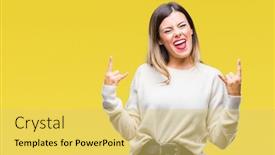  Presentation with rock star - Amazing slide deck having young-beautiful-woman-casual-white backdrop and a yellow colored foreground