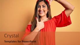  Presentation with colorful hands - Slides having young-beautiful-woman-colorful-summer background and a red colored foreground