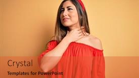  Presentation with sore throat - Slide set consisting of young-beautiful-woman-colorful-summer background and a red colored foreground