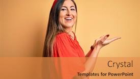  Presentation with colorful hands - Amazing slide deck having young-beautiful-woman-colorful-summer backdrop and a gold colored foreground
