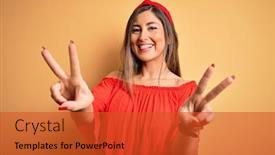  Presentation with colorful hands - Presentation enhanced with young-beautiful-woman-colorful-summer background and a red colored foreground