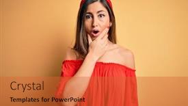  Presentation with colorful hands - Cool new PPT theme with young-beautiful-woman-colorful-summer backdrop and a red colored foreground