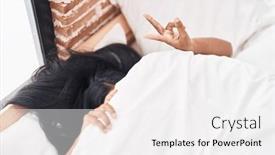  Presentation with woman covering man mouth hand - Slide set enhanced with young-beautiful-woman-covering background and a white colored foreground