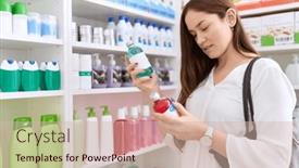  Presentation with medication - Presentation featuring young-beautiful-woman-customer-holding background and a soft green colored foreground