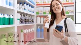  Presentation with shampoo - Slides enhanced with young-beautiful-woman-customer-using background and a coral colored foreground