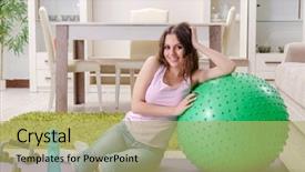  Presentation with gym ball - Audience pleasing slide deck consisting of young beautiful woman doing exercises backdrop and a  colored foreground