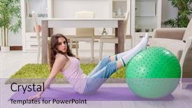  Presentation with exercise kids kid doing fitness - PPT theme featuring young beautiful woman doing exercises background and a  colored foreground