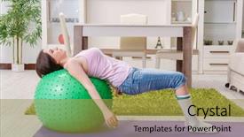  Presentation with exercises - Slides enhanced with young beautiful woman doing exercises background and a  colored foreground