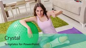  Presentation with exercise kids kid doing fitness - Beautiful PPT theme featuring young beautiful woman doing exercises backdrop and a  colored foreground