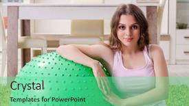  Presentation with exercises - Presentation design having young beautiful woman doing exercises background and a  colored foreground
