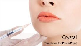  Presentation with injection plastic - Colorful presentation theme enhanced with young beautiful woman doing injection into mouth plastic surgery concept backdrop and a lemonade colored foreground