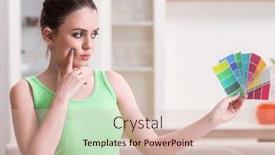  Presentation with renovation - Presentation enhanced with young-beautiful-woman-doing-renovation background and a soft green colored foreground