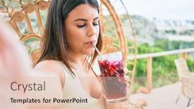  Presentation with cocktail bar - Theme with young-beautiful-woman-drinking-cocktail background and a lemonade colored foreground