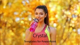  Presentation with drinking water - Presentation featuring young beautiful woman drinking water background and a gold colored foreground