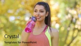  Presentation with drinking water - PPT theme consisting of young beautiful woman drinking water background and a yellow colored foreground