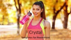  Presentation with benefits of drinking water - Slide deck consisting of young beautiful woman drinking water background and a yellow colored foreground