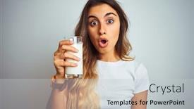  Presentation with drinking glass - PPT theme enhanced with young-beautiful-woman-drinking background and a light gray colored foreground
