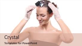  Presentation with real woman hair texture human - Colorful PPT layouts enhanced with young beautiful woman dyeing hair backdrop and a coral colored foreground
