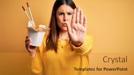  Presentation with ramen - Presentation design with young-beautiful-woman-eating-asian background and a gold colored foreground