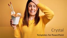  Presentation with ramen - Amazing slides having young-beautiful-woman-eating-asian backdrop and a gold colored foreground